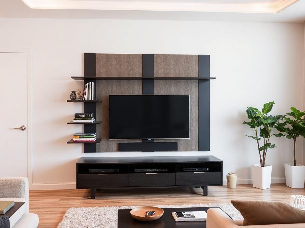 Rack e painel de TV montados na sala de estar